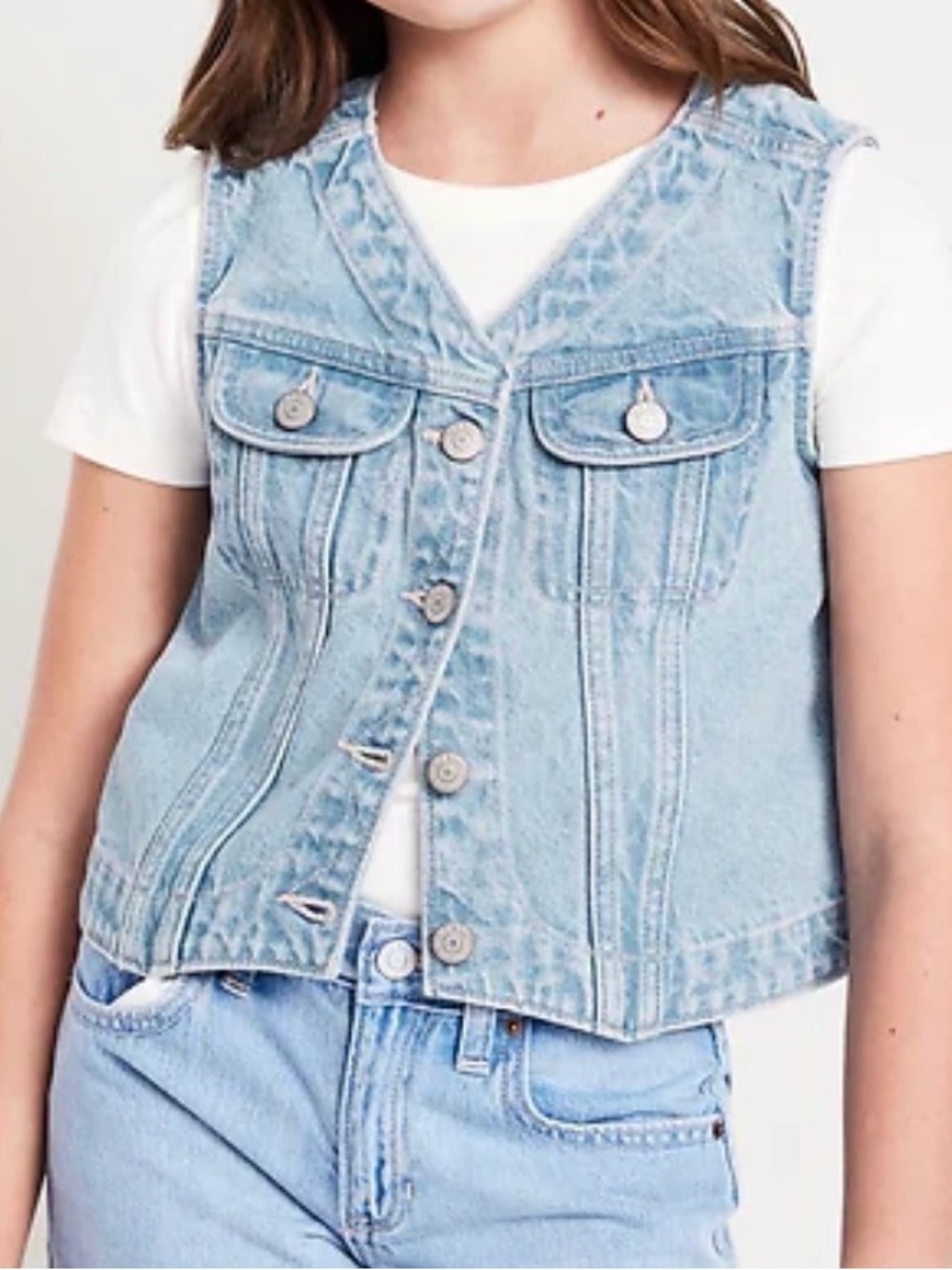 Girls Denim V Neck Sleeveless Vest